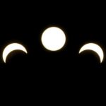 A minimalist depiction of solar eclipse phases captured in a crescent pattern on a dark background. ग्रहण क्या होता है